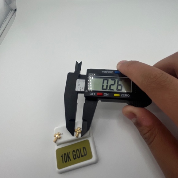 10k Solid Gold Diamond cut two tone cross earrings, REAL GOLD earrings unisex, - Picture 3 of 4